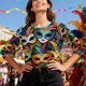 thumbnail image 5 of Xuyuer Mardi Gras Printed Shirt - Ladies' 3/4 Sleeve Crewneck Top for Festival Celebrations, Carnival Themed Parties, Vibrant Holiday Seasonal Fashion & Eye-Catching Parade Ready Apparel, 5 of 9