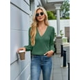 thumbnail image 6 of Women'S Multi-Layered V-Neck Solid Color Long Sleeved T-Shirt Casual Blouses Top Green M, 6 of 9