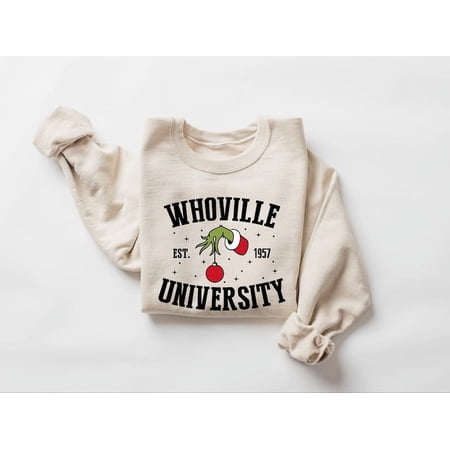 Whoville University Sweatshirt, The Grinch Christmas Sweatshirt, Grinchmas Sweatshirt, Womens Christmas Sweatshirt, Winter Sweatshirt