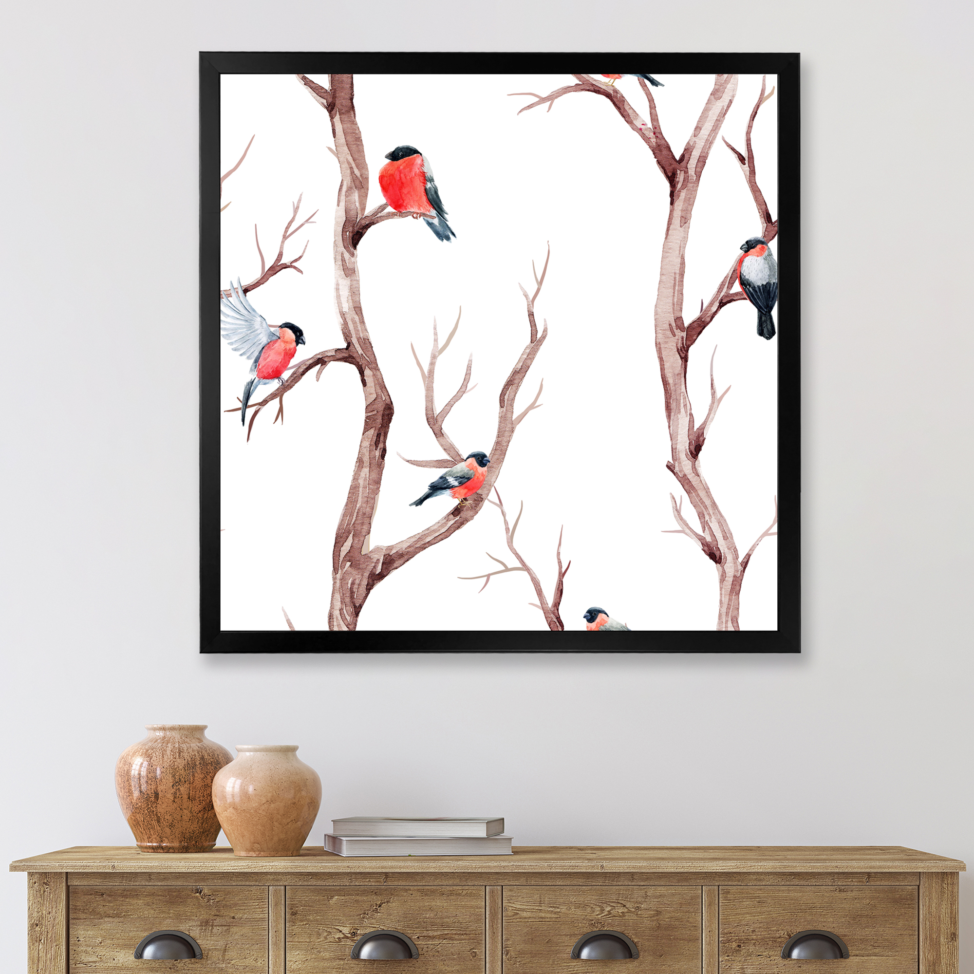 Designart 'Little Birds Sitting On The Tree Branches III' Traditional Framed Art Print