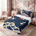 thumbnail image 3 of Manfei Traditional Crane Twin Sheet Sets for Home, Blue Wave Sun Bedding for Office, Blue White Red 3pcs, 1 Flat Sheet, 1 Fitted Sheet and 1 Pillowcase, 3 of 6