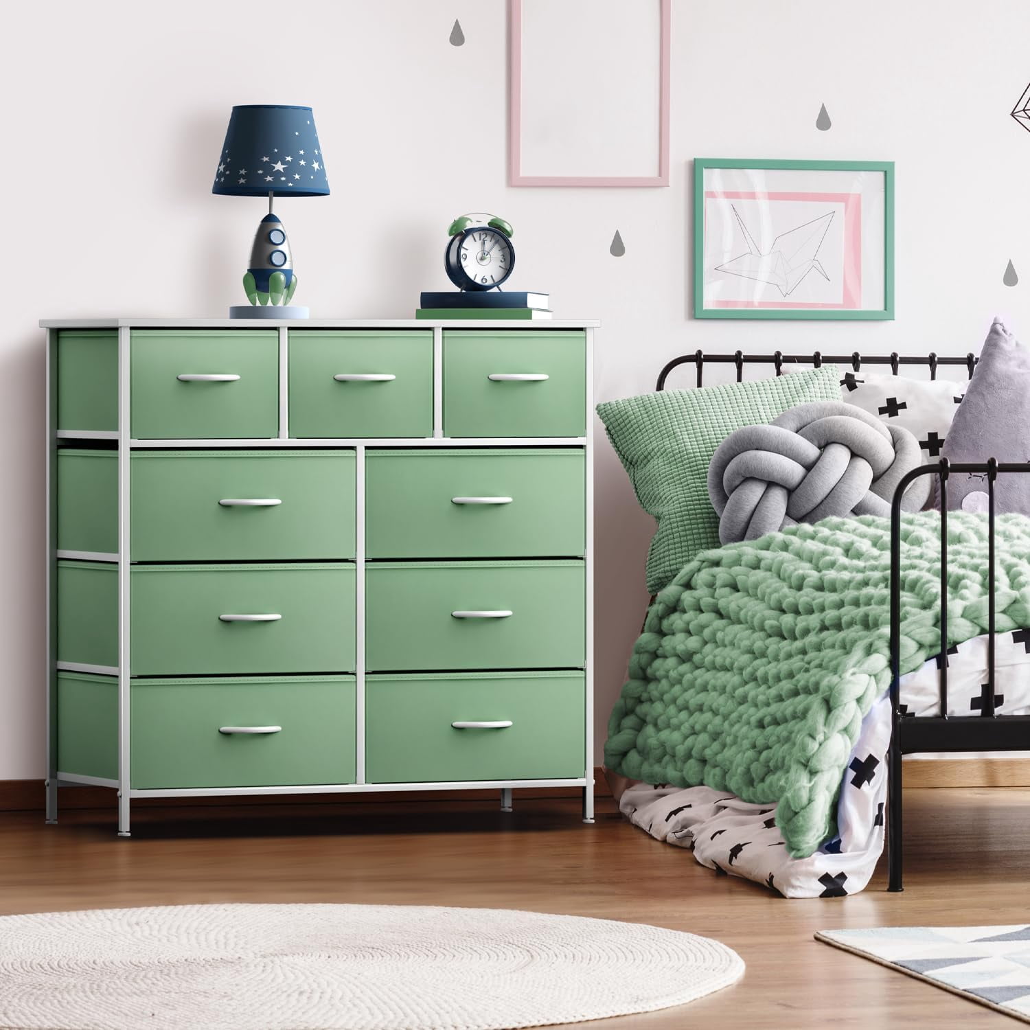 Sorbus 9-Drawer Dresser Nightstand End Table, Steel Frame, Wood Top, Teal