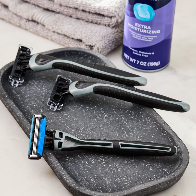 3 pack) Equate Men's 3-Blade Sensitive Disposable Razors, Black, 3