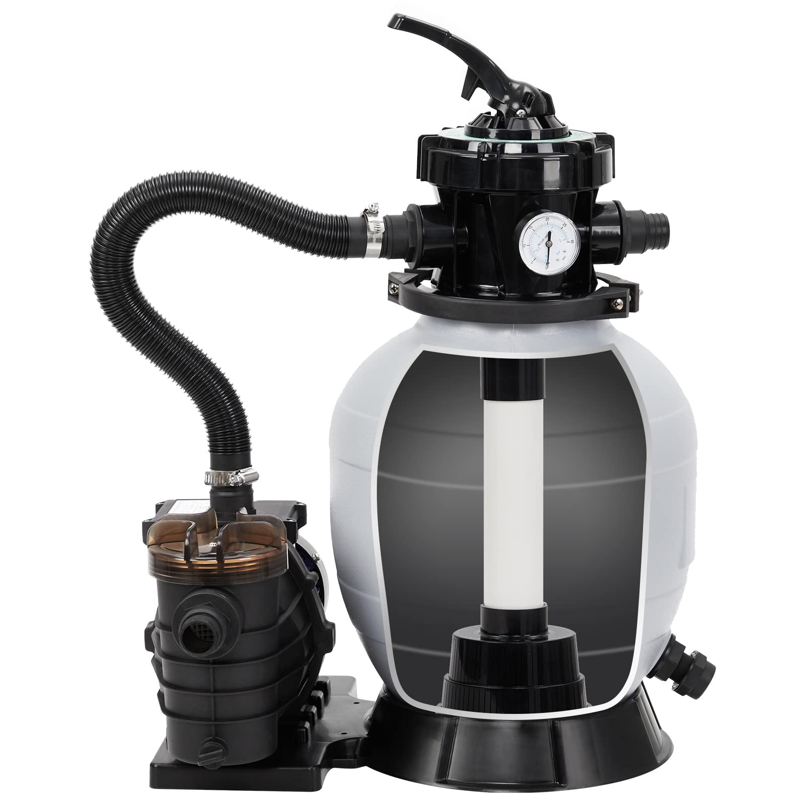 Garvee 12-inch Sand Filter Pump System with 6-Way Valve for Above Ground Pools