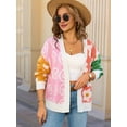 thumbnail image 6 of Women'S Cardigan Sweater Flower Dotted Mixed Print Colorblock Cardigan Patchwork Long Sleeve Outwear White S, 6 of 8