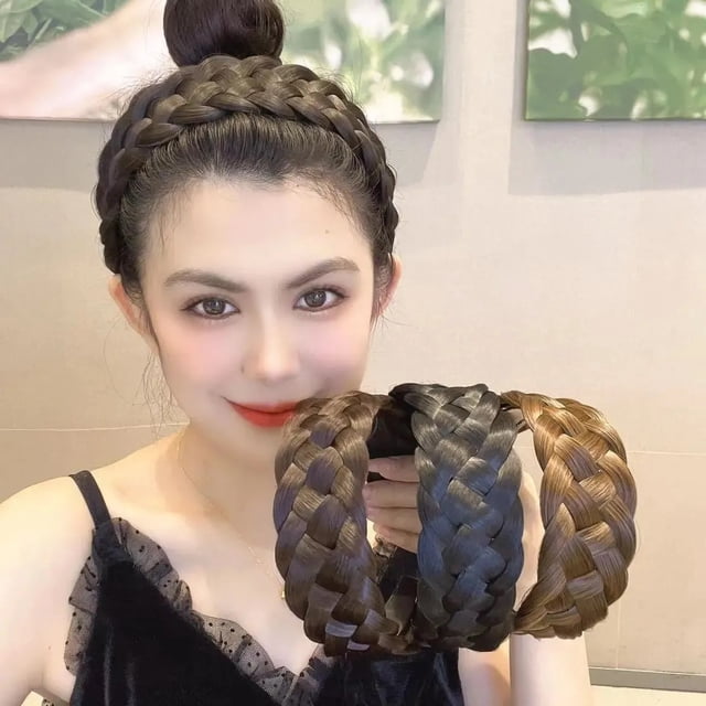 Diadema de peluca trenzada de cinco hebras con pelo blanco ensanchado hecha a mano pura diadema femenina otoño e invierno accesorios para el cabello de alta presión con calavera