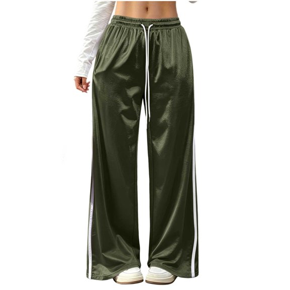 Guluxicc Women's Satin Pants with Pockets Trendy Elastic Waist Long Wide Leg Trousers for Everyday Wear Summer Casual Outfits