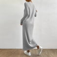 thumbnail image 5 of Women's Knit Dress Sweater Dress Long Sleeve Round Neck Loose Fit Pleated Front with Pockets Maxi Dress for Fall Casual,Gray,M, 5 of 6