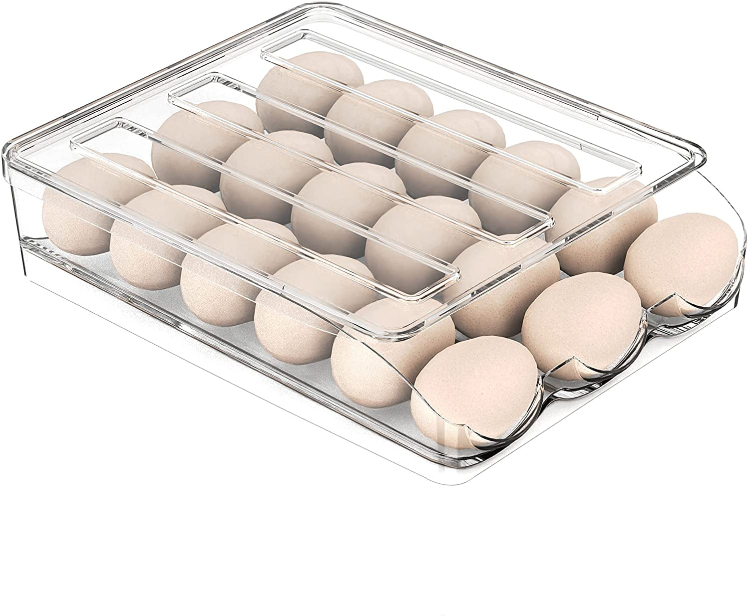 SUNFICON Egg Holder Storage Box with Lid Automatic Rolling Egg