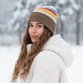 thumbnail image 6 of TOPTIE Multi Color Stripe Knit Beanie Winter Soft Unisex Cuffed Beanie Sport Hats Ski Cap with Pom Pom-ARMYGRREN, 6 of 8