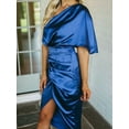 thumbnail image 3 of Osfvolr Women'S Satin Dress One Shoulder Flutter Short Sleeve Ruched Bodycon Wrap Cocktail Wedding Guest Dresses Dark Blue XL, 3 of 5