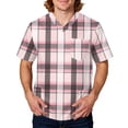 thumbnail image 2 of Domuza Scrub Top Men Plaid Stripe Printed V Neck Short Sleeve Nurse Uniform Loose Fit Comfy Soft Medical Scrub Tops with 3 Pockets Pink 2XL, 2 of 5