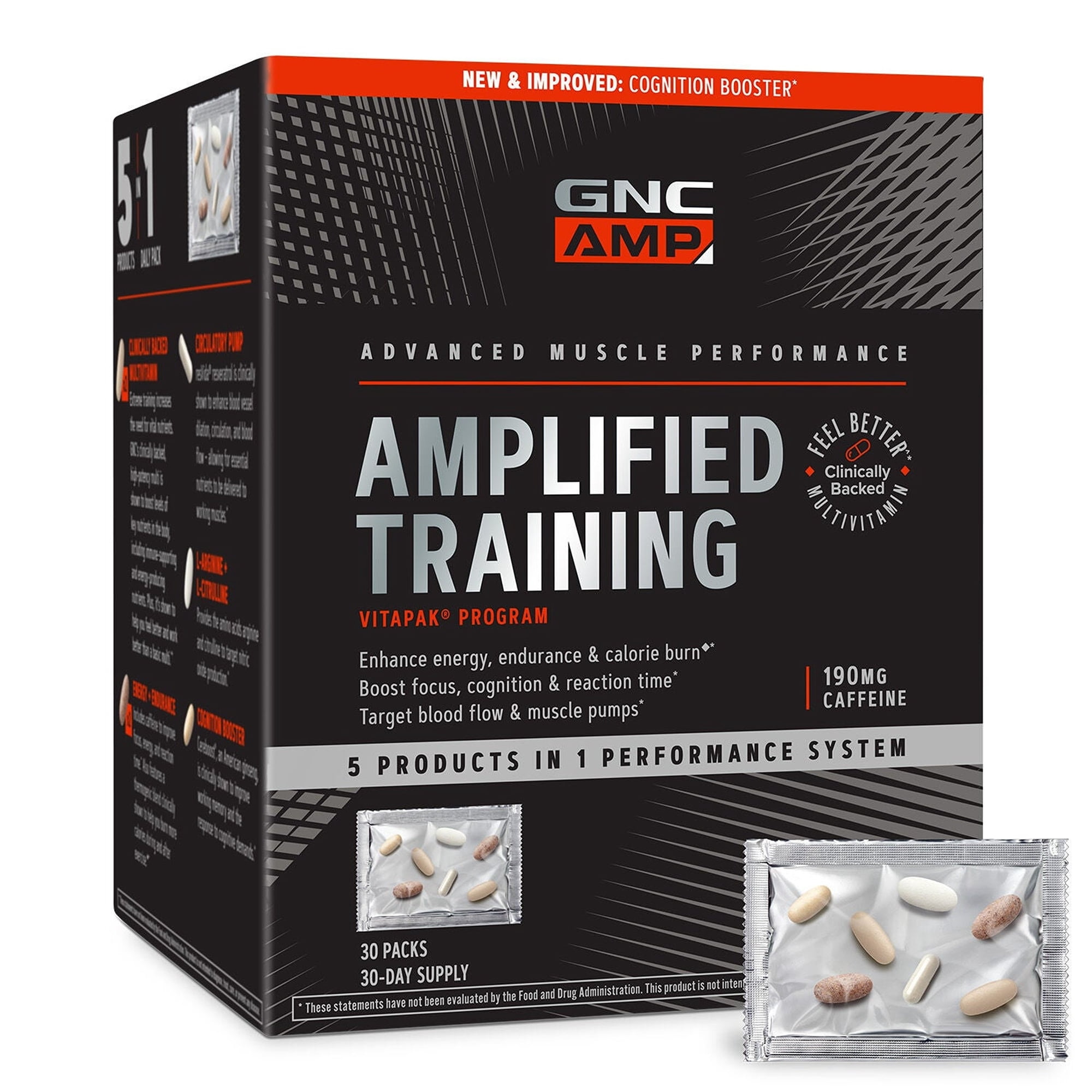 GNC AMP Amplified Training Vitapak, 5-in-1 System, 30 Count, 30 Servings