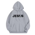 thumbnail image 5 of Women's 2 Piece Sweatsuits Long Sleeve Jesus Letter Print Christian Hooded Pullover Tops and Jogger Pant Casual Fall Comfy Fashion Tracksuit Sets, 5 of 6