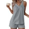 thumbnail image 5 of Hvyesh Womens Two Piece Short Sets Summer V Neck Travel Outfits Sleeveless Lounge Sets Lightweight Cozy Pajamas Set, 5 of 7