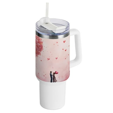 40 oz Tumbler with Handle and Straw Insulated Travel Mug Reusable Stainless Steel Water Bottle Love Valentine
