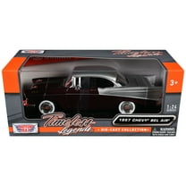 1957 Chevrolet Bel Air Burgundy Metallic and Silver Metallic "Timeless Legends" Series 1/24 Diecast Model Car by Motormax