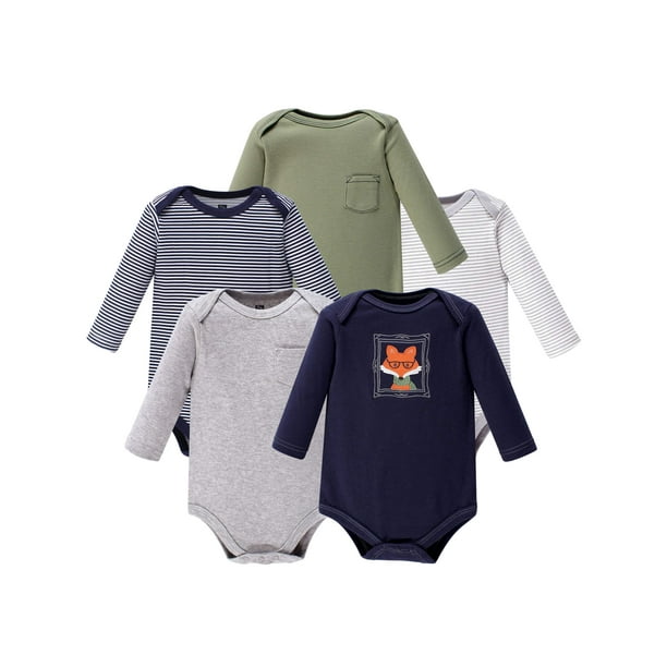 Hudson Baby Hudson Baby Boy Long Sleeve Cotton Bodysuits 5Pack