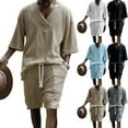 thumbnail image 2 of LYMAYTER Men's Casual Shirt + Short Sets Summer Vacation Beach Combo Suits 2-Piece, 2 of 8