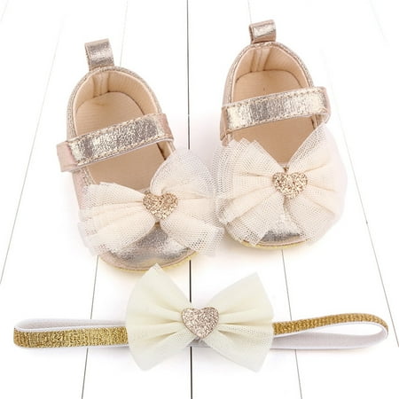 

BTJX Toddler Baby Soft Girls Headband Shoes Bowknot Prewalker Princess Baby Shoes