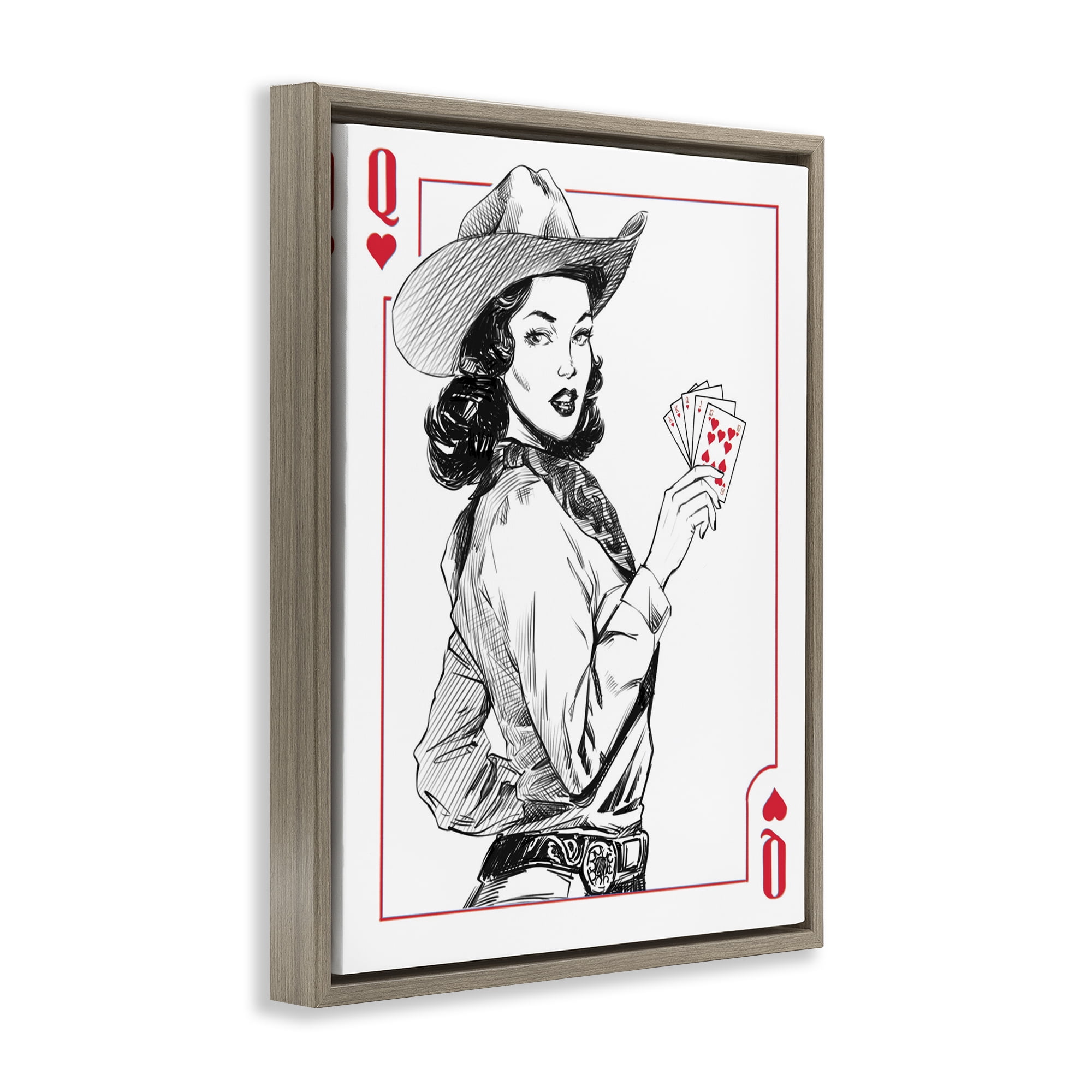 Stupell Industries Cowgirl Queen of Hearts Brown Framed Floater Canvas Wall Art, design by Ziwei Li