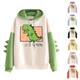 thumbnail image 4 of Sudadera con capucha de dinosaurio de gran tamaño con dibujos animados para mujer, sudadera de moda informal con estampado de estilo coreano, sudadera gruesa, sudadera con capucha de dinosaurio para i, 4 of 5