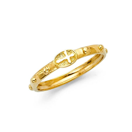Five Gemstone Stack Rings - FB Jewels 14K Yellow Gold Rosary Crucifix Cross Religious Eternity Anniversary Wedding Ring Band Size 5