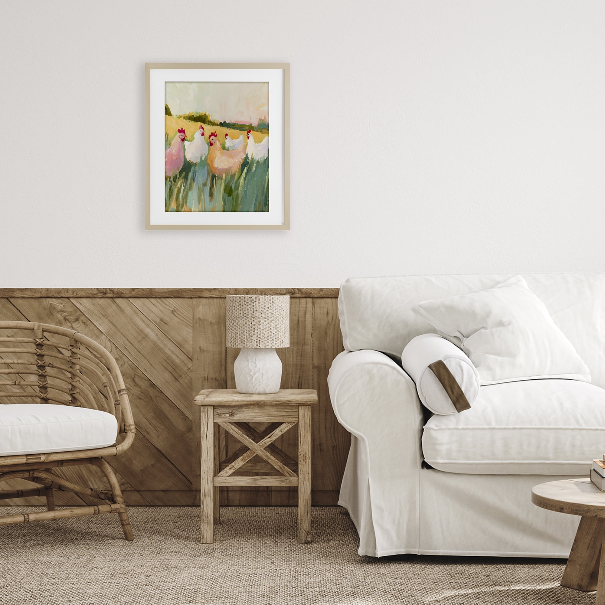 Stupell Industries Sunlit Flock of Chickens Birch Framed Print Under Glass, design by The Prints Vibe