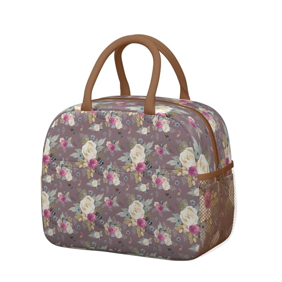 Womens Pioneer Flower Floral Print Pattern Lunch Box for Work,Insulated Lunch Bag for Women,Loncheras Para Mujer,Leakproof Adult Lunch Bag for Work,Beach,Travel,Picnic,Camping
