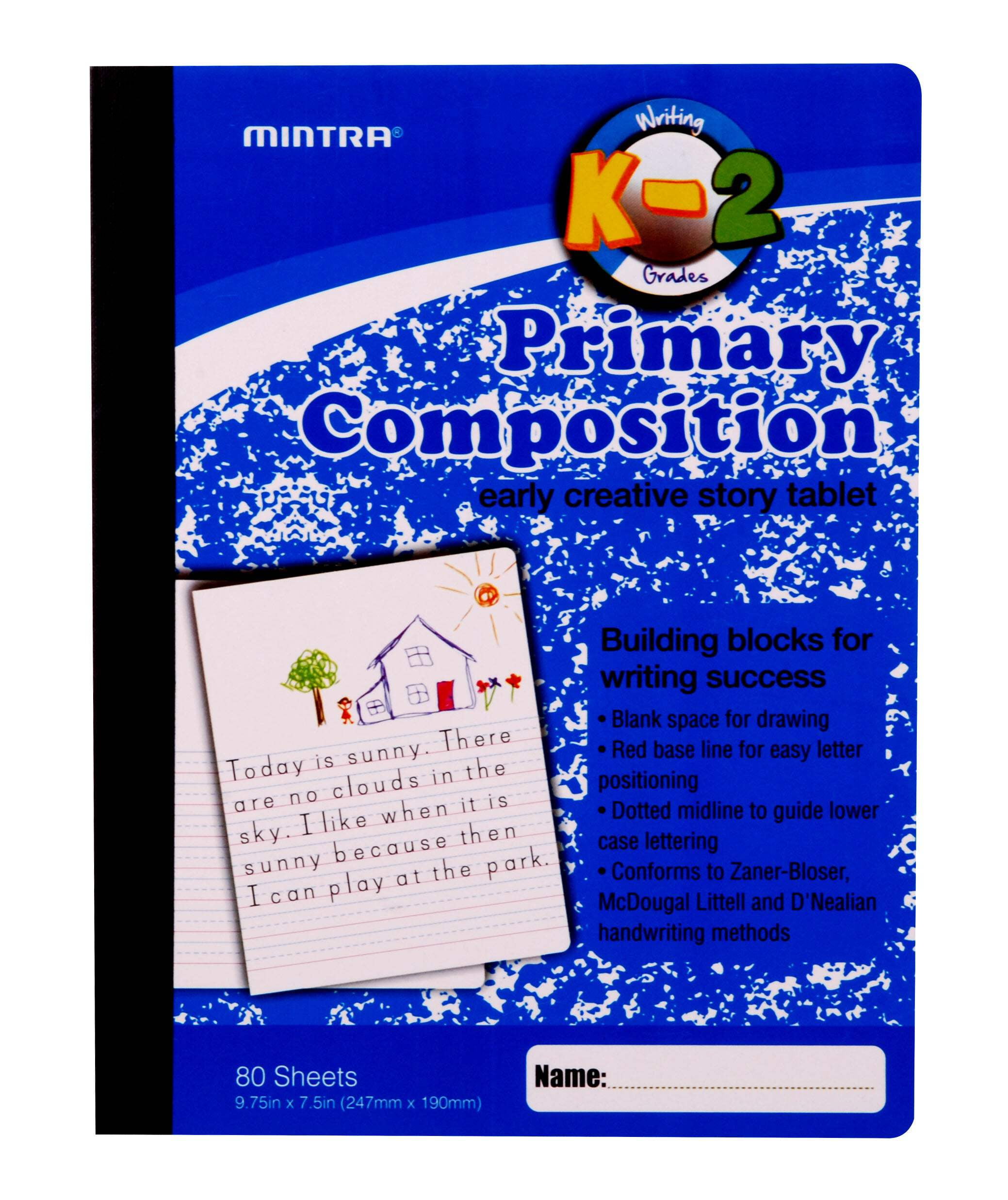Mintra Primary Composition Notebook 4PK - 1/2 Page - Blue Only - Flexible Hardcover (04652) - 80 Sheets