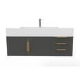 thumbnail image 2 of Nile 48" Black Wood Floating Vanity with White Top and Gold Trim, 2 of 9