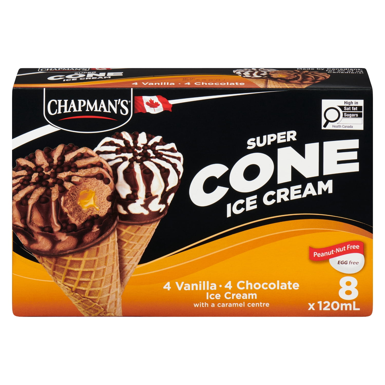 Chapman's Super Caramel Centre Ice Cream Cone in a Box, 8 x 120mL