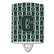 Caroline's Treasures CJ1071-GCNL Letter G Football Green and White Ceramic Night Light, 6x4x3", multicolor