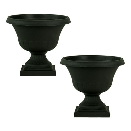 Vintage Park Urn Planter - 2 Pack of 12 Inch Flat Black Classic Urn Plastic Planter for Indoor and Outdoor Use