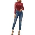 thumbnail image 2 of DARING DIVA Women's Long Sleeve Mock Neck Floral Lace Blouse Top L Burgundy, 2 of 6