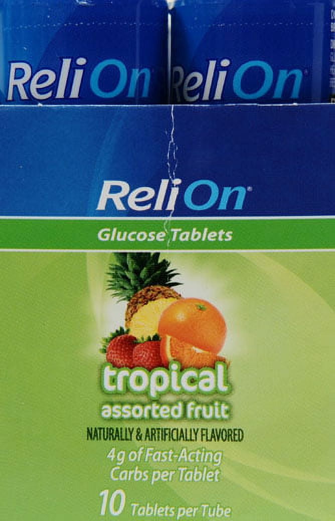ReliOn Multiflavored Tropical Fruit Glucose Tablets, 10 Count