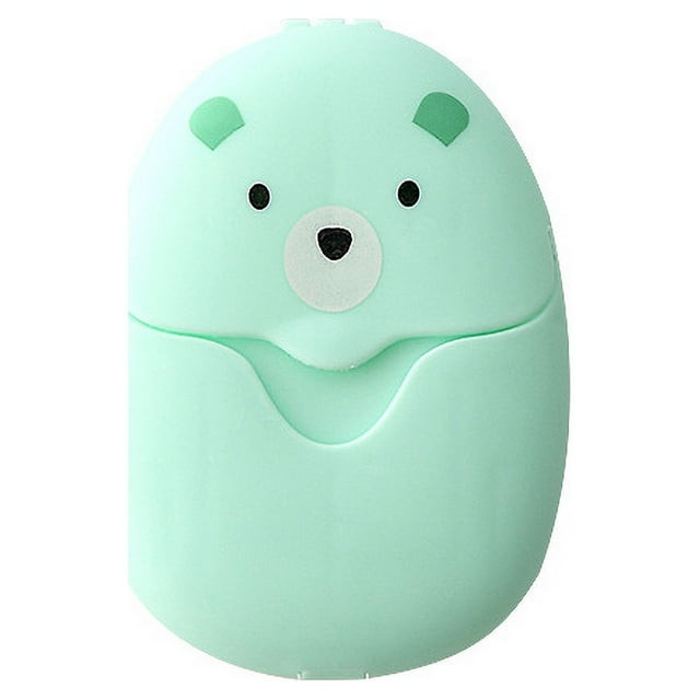 Pastillas de jabón desechables, pastillas de jabón de papel portátiles para viajes, para estudiantes y niños, caja de pastillas para lavarse las manos con forma de oso
