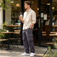 thumbnail image 2 of LTTVQM Mens Cargo Pants Ripstop Drawstring Waist Stretch Fishing Hiking Pants Outdoor Workout Travel Casual Business Work Pants with Multi Pockets, 2 of 6