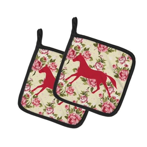 Caroline's Treasures BB1003-RS-YW-PTHD Horse Shabby Chic Yellow Roses Pair of Pot Holders , 7.5HX7.5W, multicolor