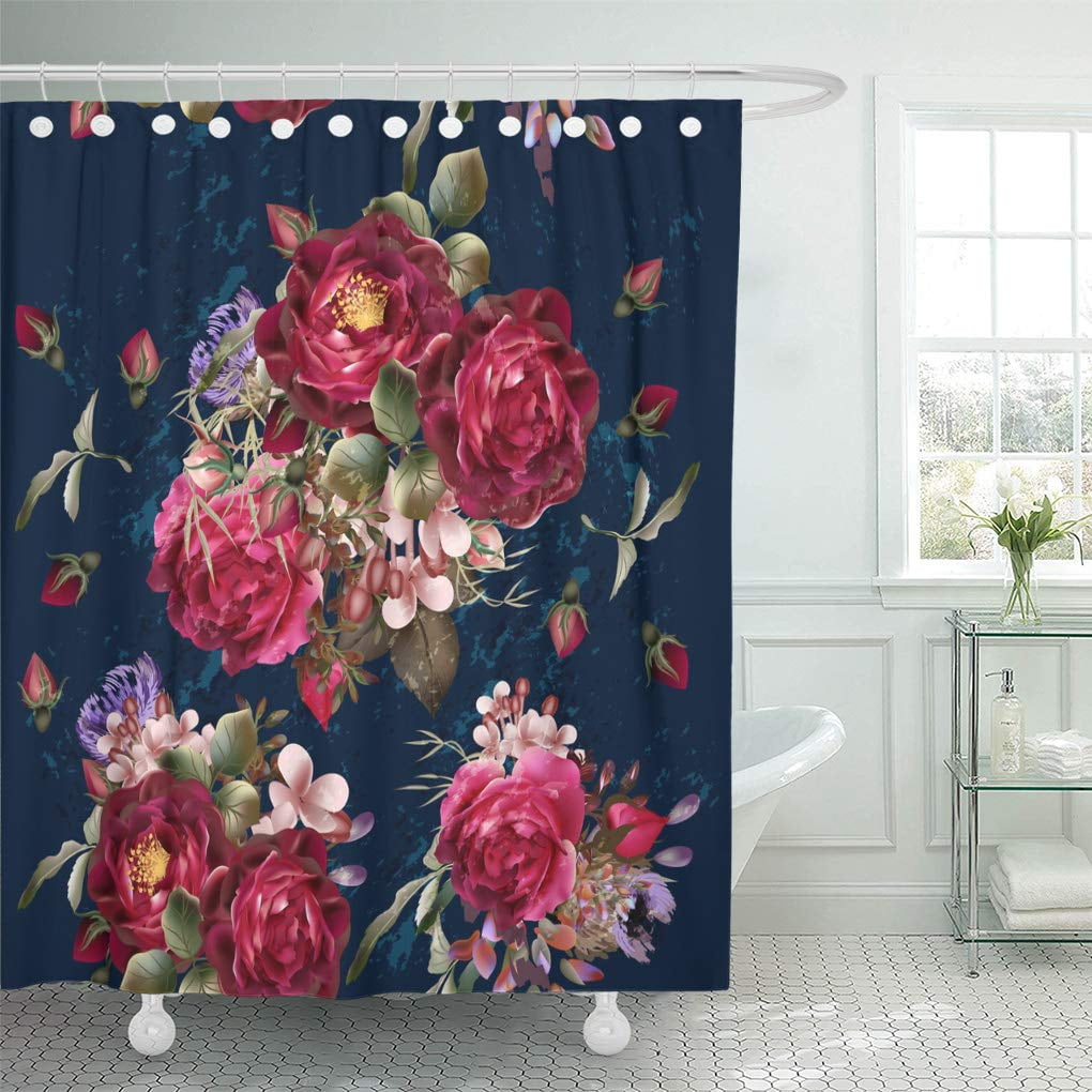 CYNLON Beautiful Pattern in Vintage on Deep Blue Red Rose Bathroom