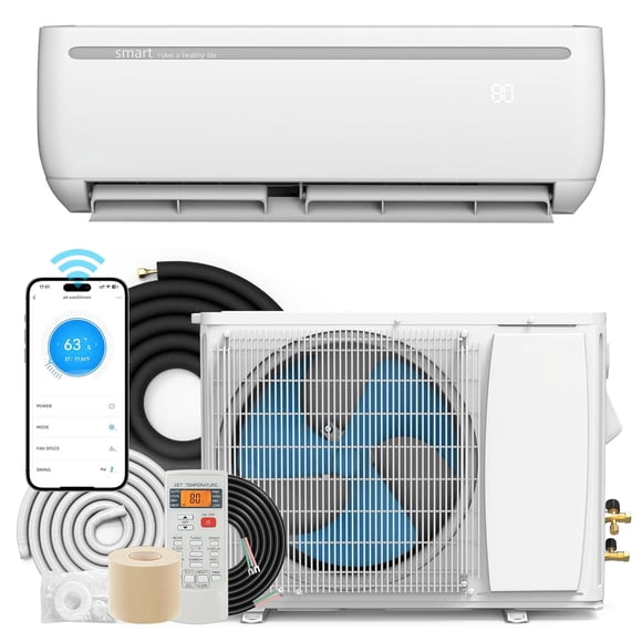 DEXTRUS Climatiseur Thermopompe Mini-Split 12000 BTU, Wi-Fi Activé 20 SEER2 115V Sans Conduits AC Froid, 750 Pi2, Compatible avec Alexa, Réfrigérant R32 et Trousse d'Installation, Blanc