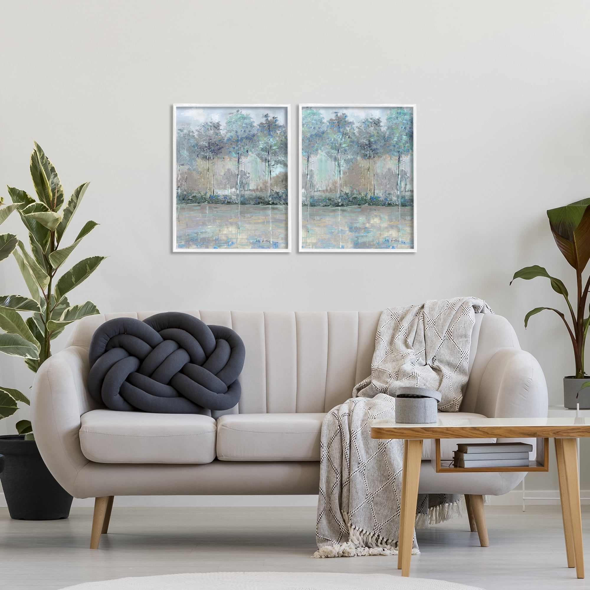 Stupell Industries Subdued Tree Landscape Impression 2 Piece White Framed Giclee Art Set, design by Sally Swatland