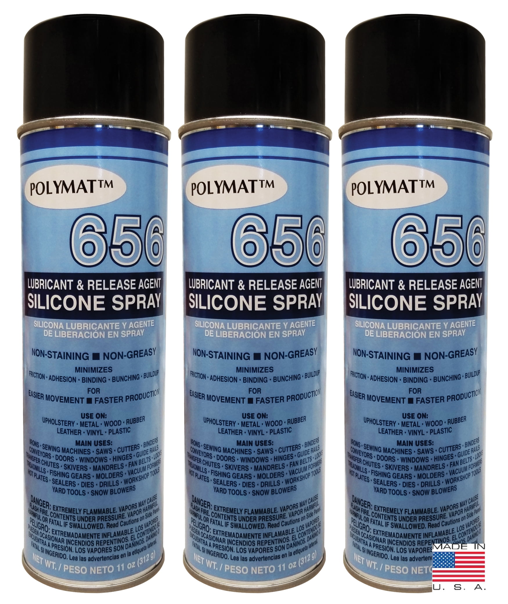 QTY 3 Polymat 656 SILICONE SPRAY LUBRICANT FOR SLIDING DOORS & WINDOWS