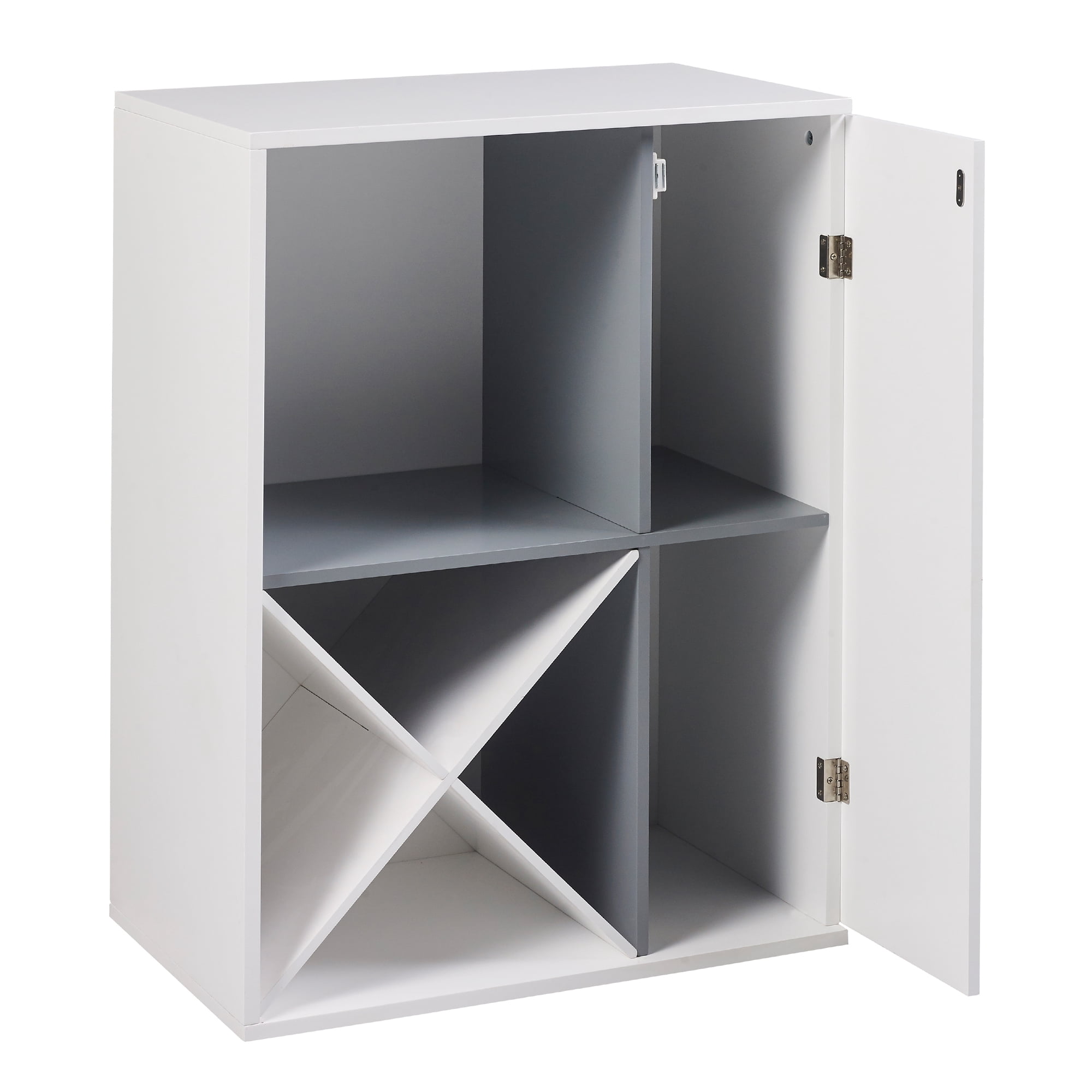 Teamson Home Wooden Bar Cabinet Wine & Glass Unit White/Grey Barra VNF-00038
