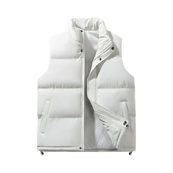 Domuza Puffer Vest Men Sleeveless Stand Collar Padded Cotton Waistcoat Fall Winter Warm Stylish Quilted Zipper Jackets Coat with Pocket Beige M