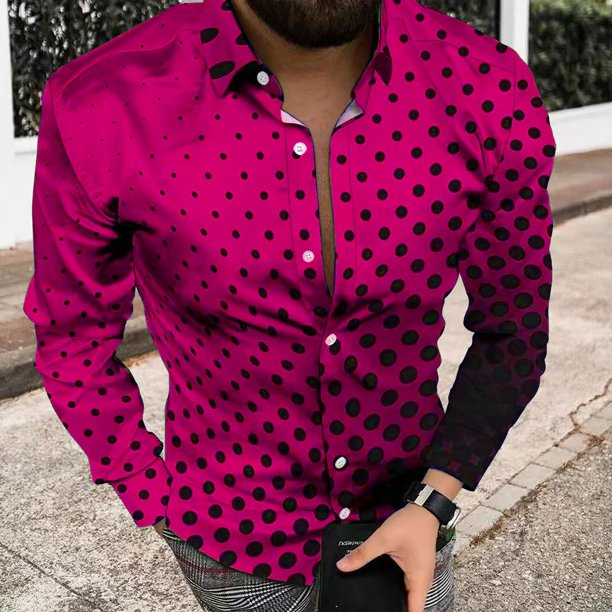 Camisa de moda para hombre, con lunares, costura a cuadros, botones de moda, camisa informal de calle para exteriores con solapa para hombre, talla grande