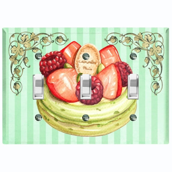 Metal Light Switch Plate Cover Pistachio Green Fruit Cake Striped Wallpaper CAK050