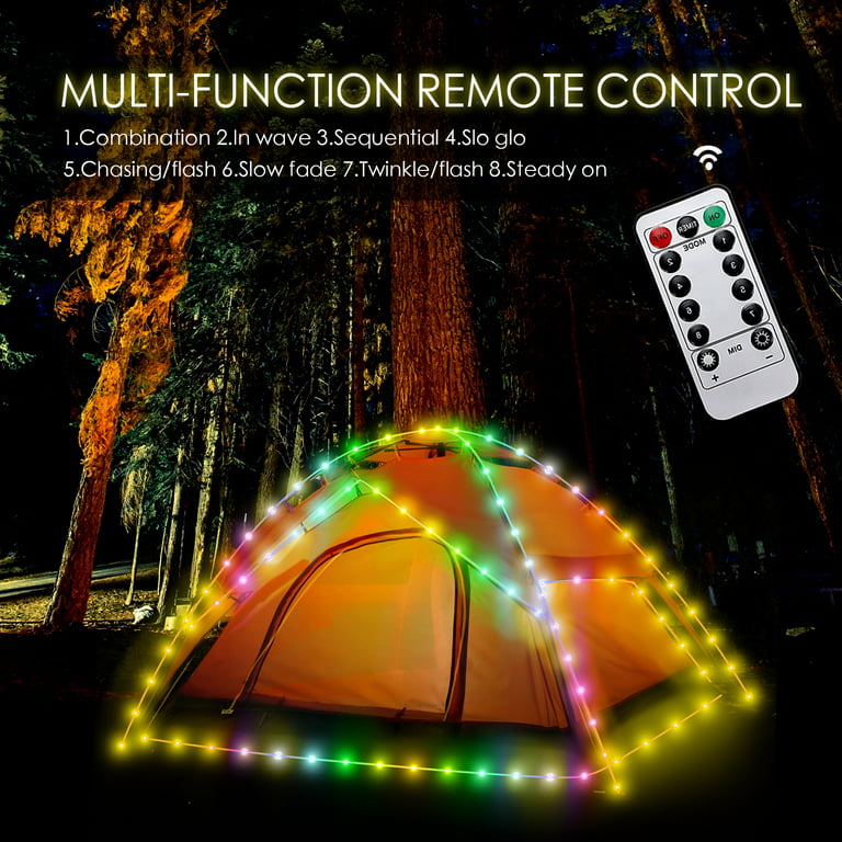 Camping Tent String Lights, 8 Flashing Modes Colorful LED Decorative  Camping Tent Rope Lights Battery Operated with Remote Control, 40 ft  Outdoor