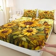 thumbnail image 3 of Homewish Abstrsct Chic Sunflower Queen Sheet Sets,Rustic Flower Floral Flat Sheet,Yellow Flying Butterflues Queen Fitted Sheet For Girl Teens,Super Cozy Room Decor,4 Pieces, 3 of 7