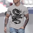 thumbnail image 5 of Mens Cool Chinese Loong T-Shirt Tops Novelty Print Short Sleeve Crewneck Tees Light Gray XXL, 5 of 5